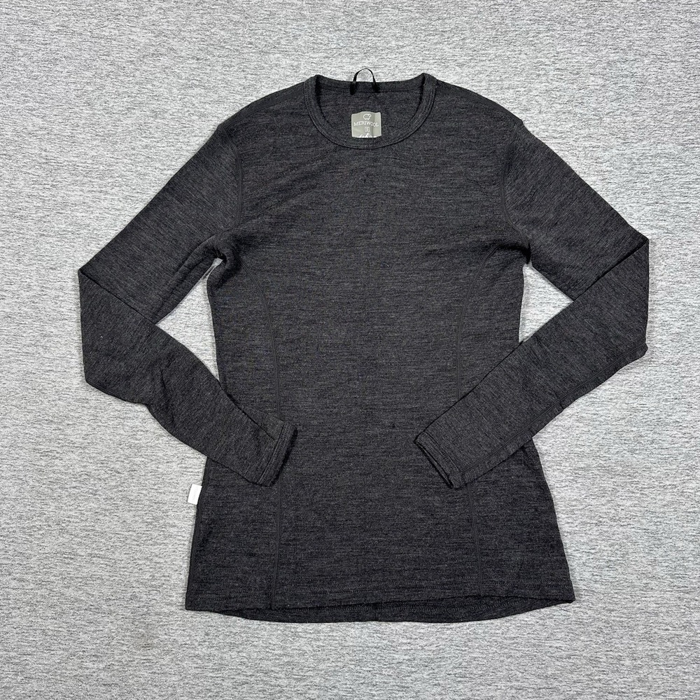 Meriwool Base Layer Top Womens Small Gray Merino Wool Long Sleeve Outdoor HOLES